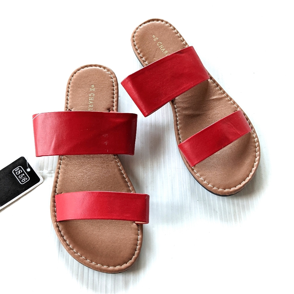 CHARLES ALBERT Mara Red double strap padded slide sandals size 5/6